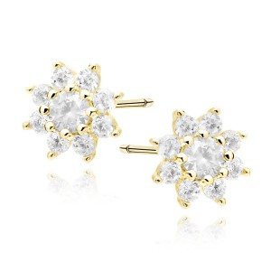 Cercei argint placati cu aur galben floare cu pietre DiAmanti Z1939EG_W-DIA (Argint 925‰ 0,9 g.)